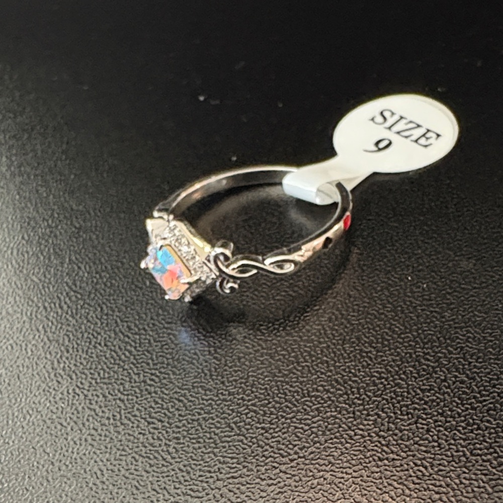 Elegant Silver Opal Ring w/ Card Suit Details